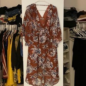 Flowy Rust & Floral Dress